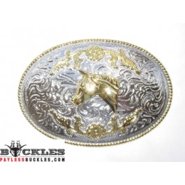 Two Tone Western Horse Belt Buckle