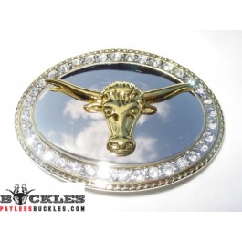 Western Rhinestone Longhorn Belt Buckle