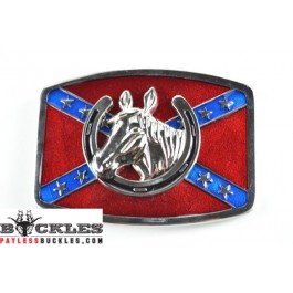 Confederate Flag belt Buckle with Horse Head