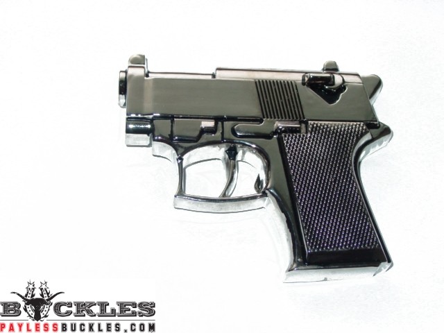Hand Gun Belt Buckle - Silver