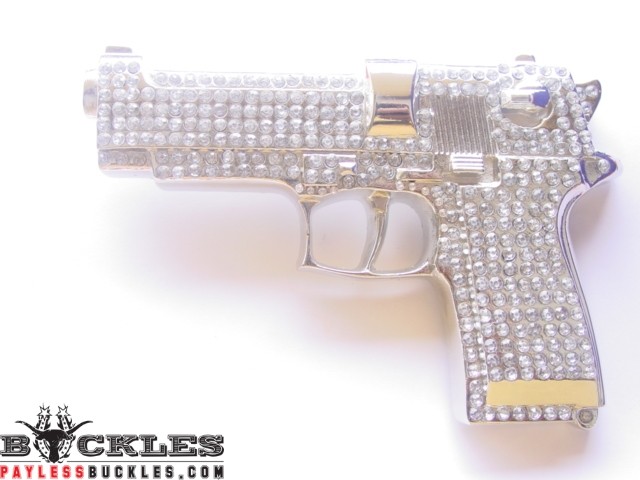 Rhinestone Pistol Gun Belt Buckle