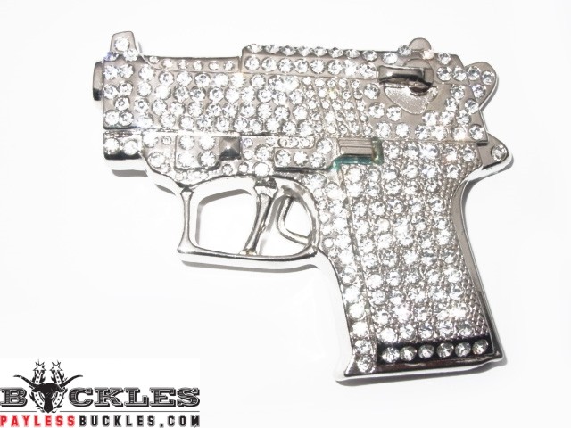 Rhinestone Pistol Gun Belt Buckle