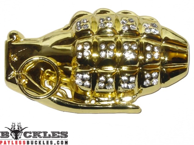 Rhinestone Grenade Belt Buckle
