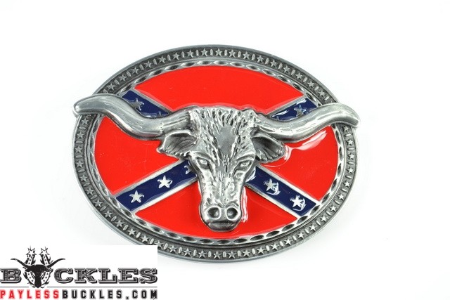 Confederate Flag Longhorn Belt Buckles