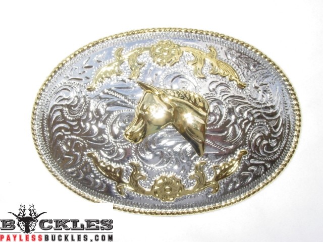 Two Tone Western Horse Belt Buckle