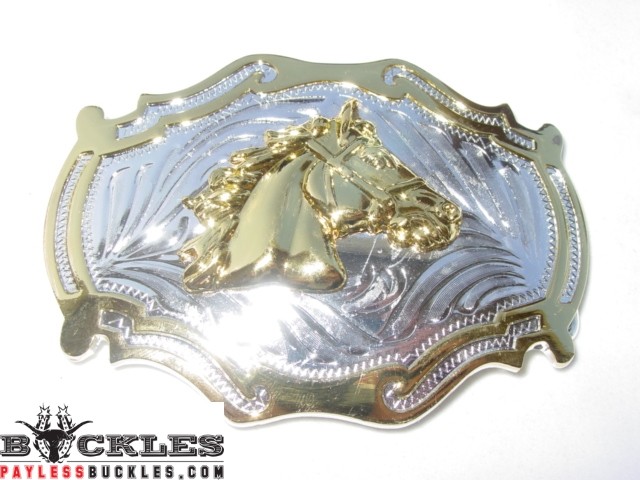 Two Tone Horse Western Belt Buckle