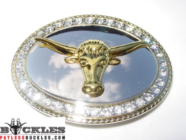 Western Rhinestone Longhorn Belt Buckle