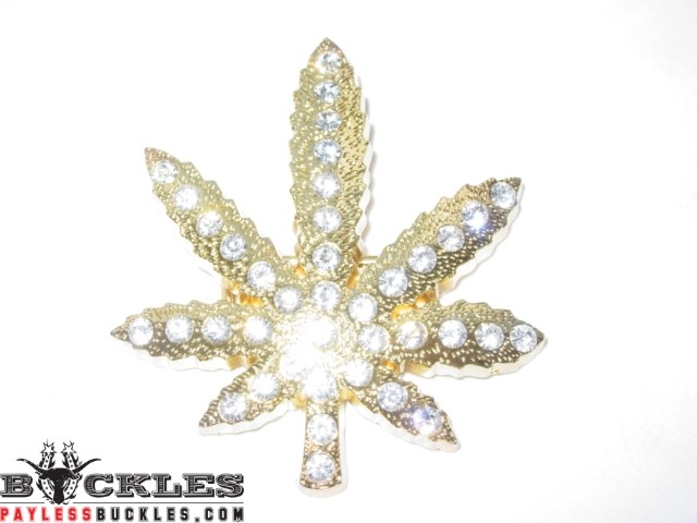 Rhinestone Pot Weed Marijuana Belt Buckle