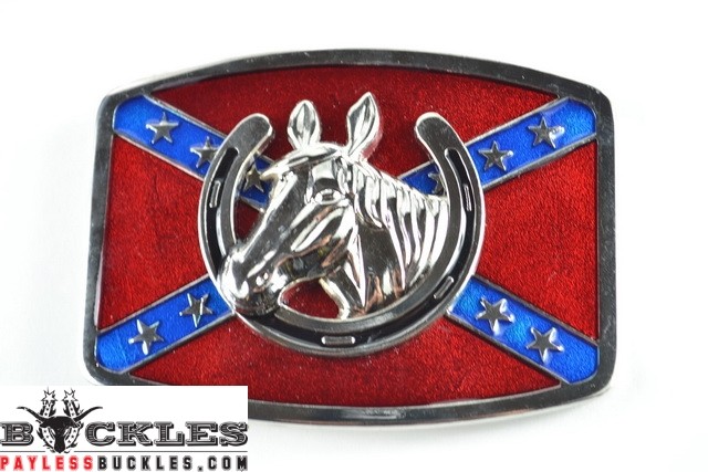 Confederate Flag belt Buckle with Horse Head