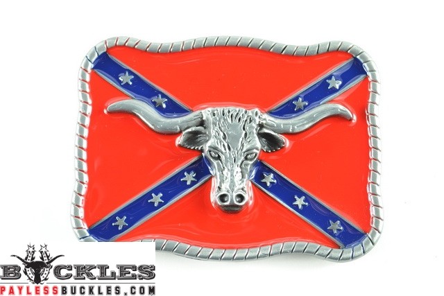 Confederate Rebel Belt Buckle with Longhorn