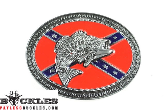 Rebel Confederate Belt Buckle with Fish