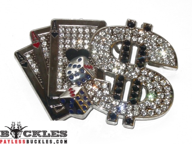 Rhinestone Ace Dice Poker Belt Buckle - Card Belt Buckle