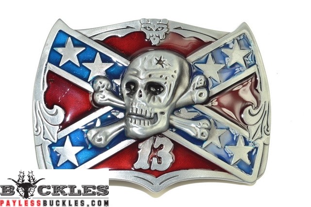 Skull Confederate Flag Belt Buckle