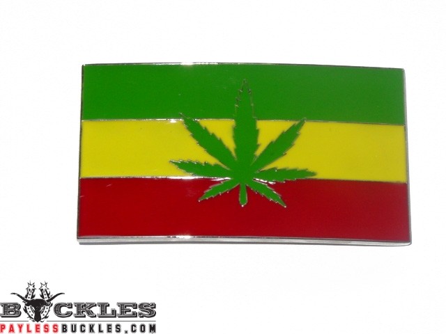 Pot Weed Marijuana Rasta Flag Belt Buckle